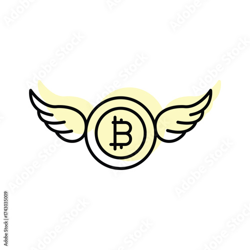 Bitcoin Wing color shadow thinline icon , vector, pixel perfect, illustrator file 
