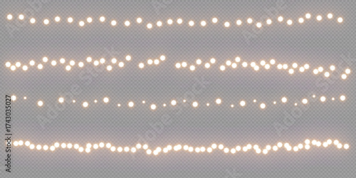 lights background. Christmas light PNG. Set of Christmas glowing garlands. For advertising invitations, web banners, postcards. Vector. Christmas decoration, LED lam