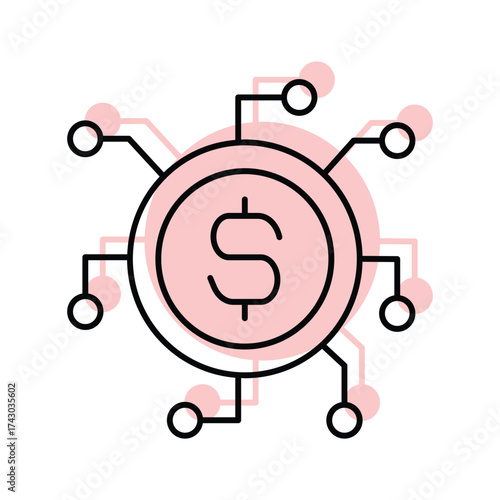 Dollar Currency color shadow thinline icon , vector, pixel perfect, illustrator file  
