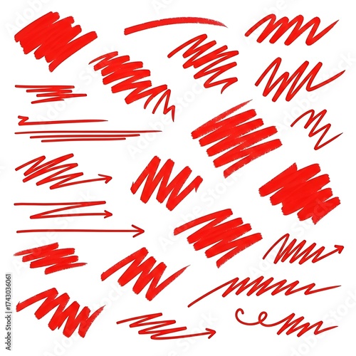 Red Marker Scribbles and Lines - Hand-Drawn Emphasis Elements.