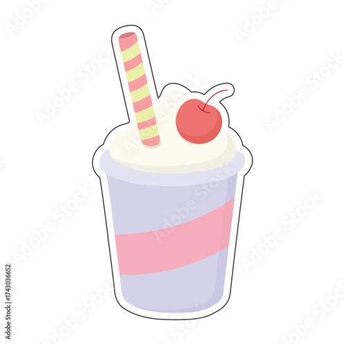 Cartoon Milkshake with Cherry and Straw – Cute Dessert Icon for Summer, Cafe, or Sweet-Themed Designs