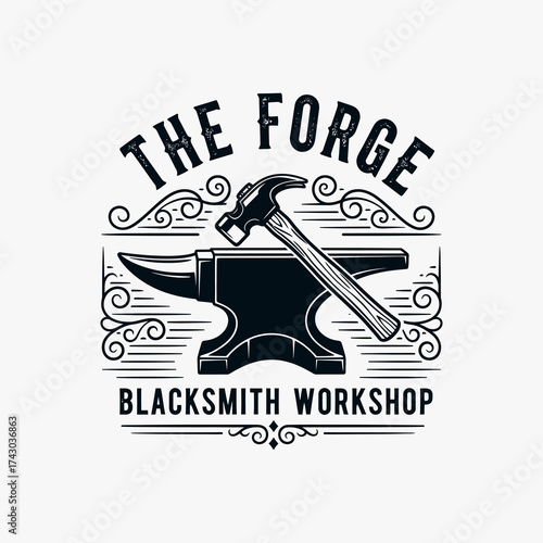Blacksmith workshop logo featuring anvil hammer and the forge text.