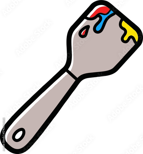 Cartoon Spatula with Red, Blue, and Yellow Paint Drips on the Blade