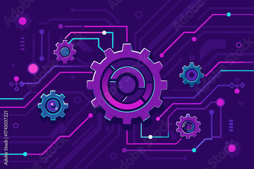 illustration of cogwheels embedded in circuit patt