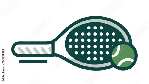 Illustration of a padel tennis racket and ball for sports equipment and activities related design