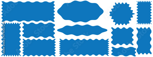 Rectangle, square frames with wiggly borders. Rectangle shape frame with zigzag edge. Torn paper, jagged rectangular shape box element set with zigzag edges. Zigzag wavy shapes. Vector illustration