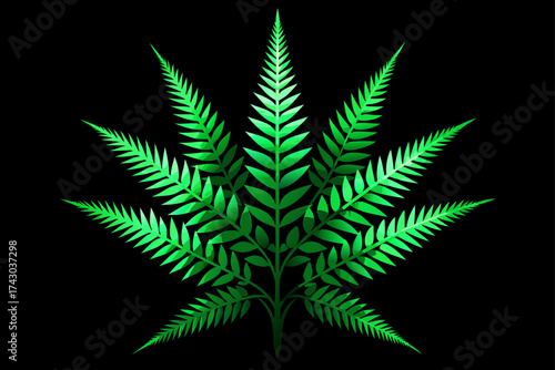 green fractal ferns radiating outward on a black g
