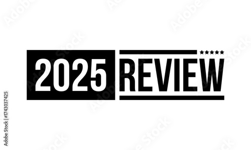2025 review with five stars, vector icon isolated on white background
