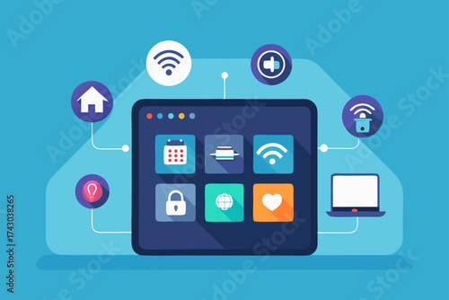smart home control panel with floating 3d icons an