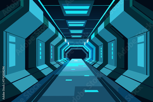 sci fi corridor with angular architecture and puls