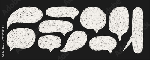 Crayon Speech Bubble Frame. Vector Chalk Ditsy Text Box. Hand Drawn Charcoal Talk Balloon in Doodle Kids Style.