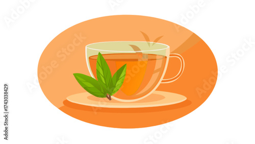 Illustration of herbal tea cup with green leaves for healthy lifestyle and wellness drink concept