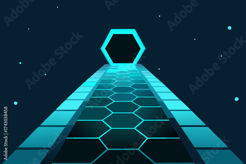 luminous floating path in a void  made of hexagona