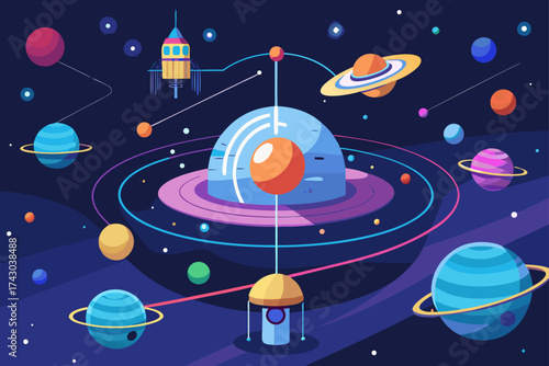 interstellar navigation hub with animated galaxy m
