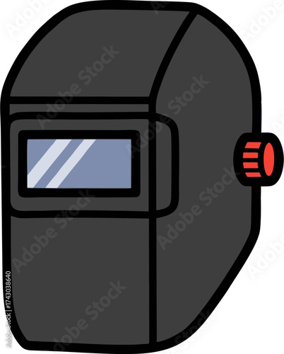 Cartoon Welding Helmet with Red Adjustment Knob and Blue Lens