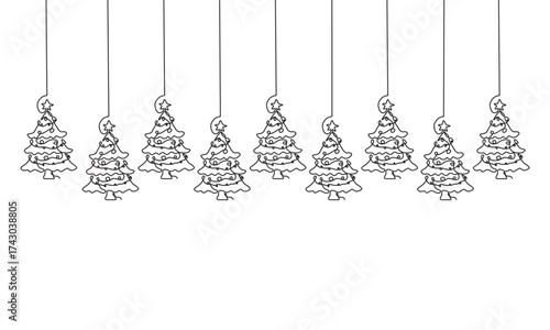 Line art vector christmas tree decorations