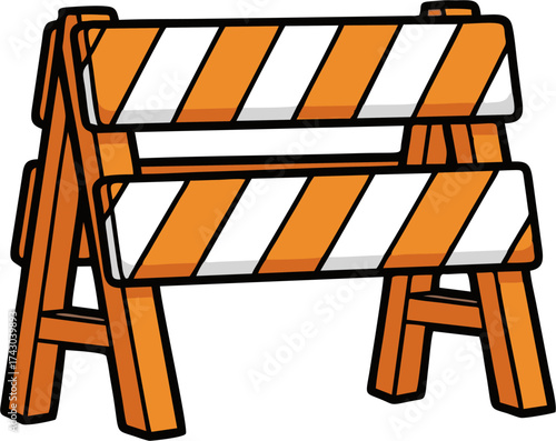 Cartoonish Orange and White Striped Road Barrier with Black Outlines.