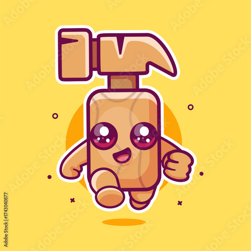 smiling hammer character mascot running isolated cartoon in flat style design 