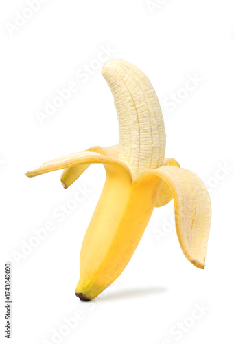 Peeled ripe banana. isolated on white background.