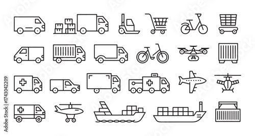 Transportation and logistics line icon set vector for website assets