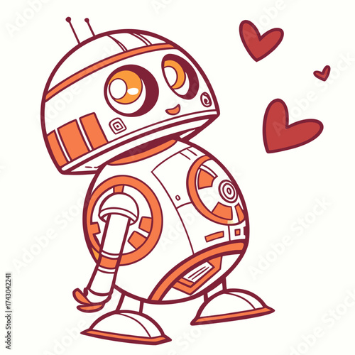Cute cartoon robot with hearts in a loving gesture