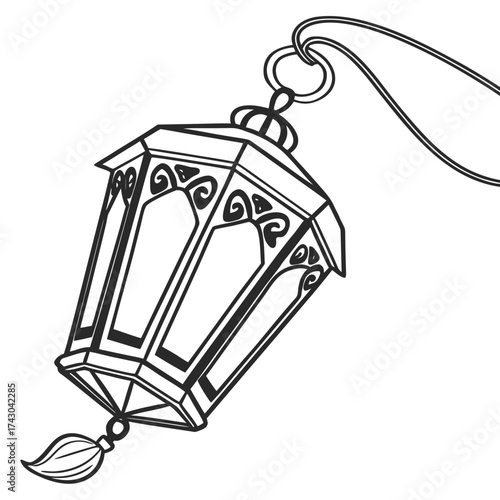 Decorative hanging lantern with intricate details and a tassel