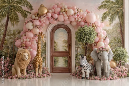 Charming Animal Decor for Kids' Celebration with Balloon Arch