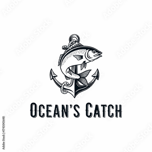 Oceans Catch Anchor and Fish Emblem.