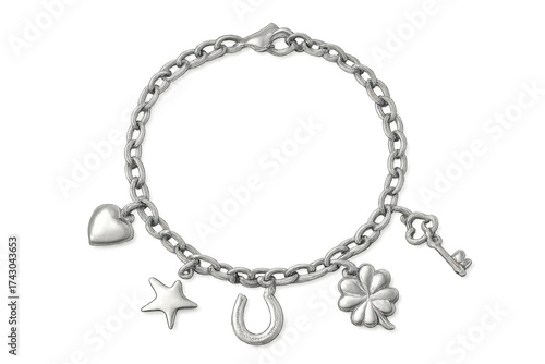 Wallpaper Mural Silver charm bracelet with lucky symbols and transparent background Torontodigital.ca