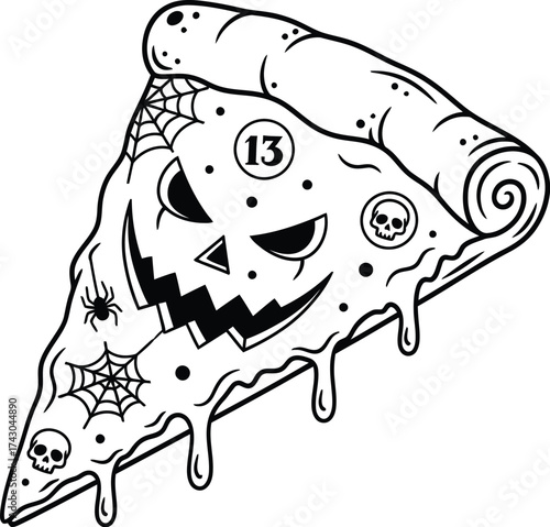 Halloween pizza slice vector illustration spooky food design