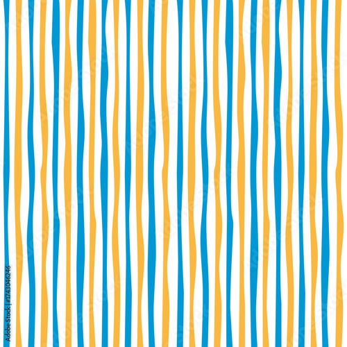 blue yellow regular vertical curved stripes seamless texture, lines background, abstract geometric shapes vector pattern