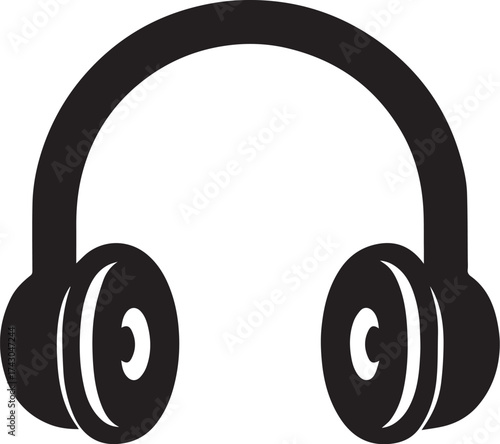 Over-ear headphones silhouette vector illustration in black and white with circular ear cups and curved headband for audio, tech and music themes