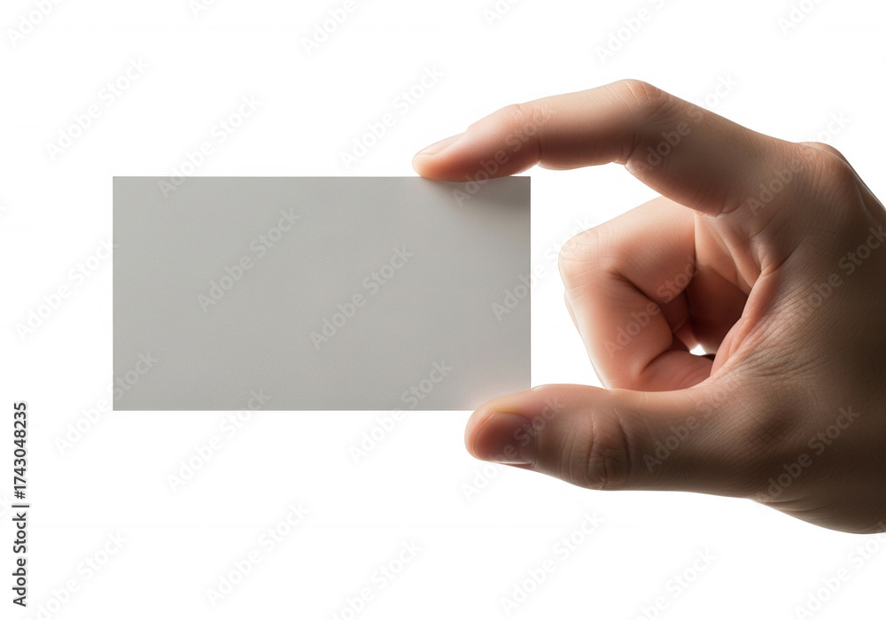 Obraz premium Hand holding white card isolated on a transparent background