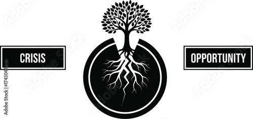 Crisis and opportunity tree growth business concept vector art