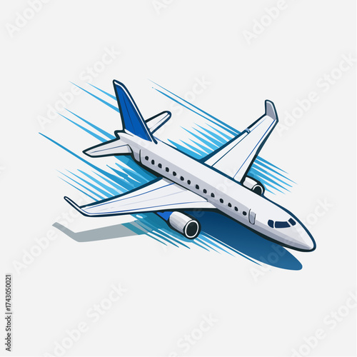 Modern isometric vector of a passenger jet with motion speed lines, dynamic aviation concept