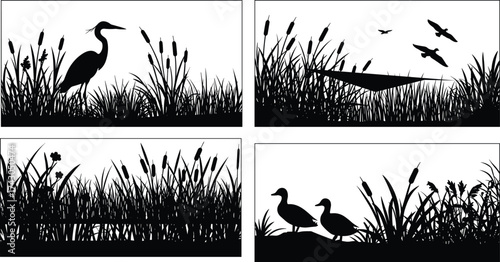 Silhouette of beach umbrellas, lounge chairs, and grand piano under palm hut, symbolizing tropical vacation, relaxation, summer leisure, and music inspiration