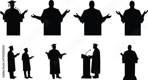 Graduation speech, academic ceremony, university podium, professor lecture, education success, student achievement, commencement address, cap and gown, academic presentation, diploma ceremony