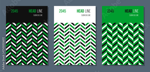 zigzag styled line art abstract geometrical cover collection, ecology business or corporate report or brochure template set, green power concept