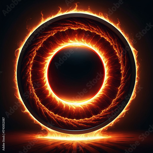 Fiery portal with swirling plasma and glowing energy, creating an abstract cosmic vortex of intense heat and light