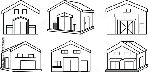 Set of warehouse outline vector for logistics and design