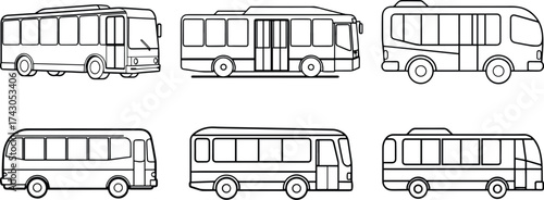 Set of public transit bus outline vector for transport and urban design