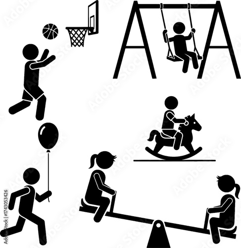 Children Playground Activities, Sports, and Fun Icon Set