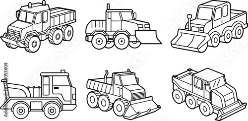 Colection of snowplow vehicle outline vector for winter and utility design