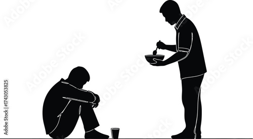 Illustration of charity helping the poor and homeless people