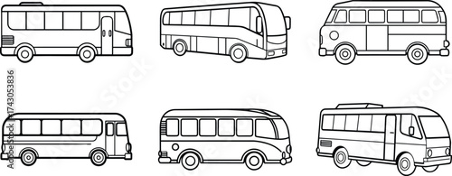 Set of tour bus outline vector for travel and transport design
