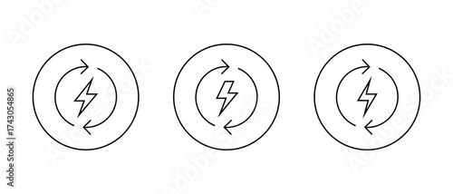 Energy recycle icon in circular outline. Sustainable electricity and eco friendly power symbol