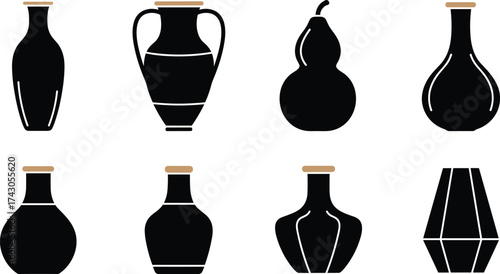 Antique Pottery and Bottle Vector Set – Ceramic Vase Silhouette Collection