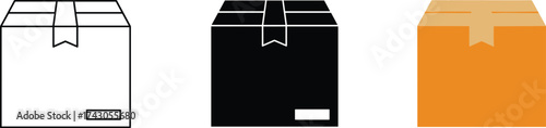 Cardboard Packaging Box Vector Icon – Black Shipping Carton Silhouette Illustration