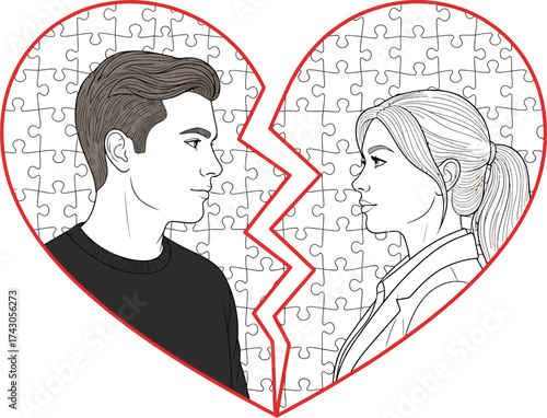 Broken heart puzzle relationship problems couple separation art