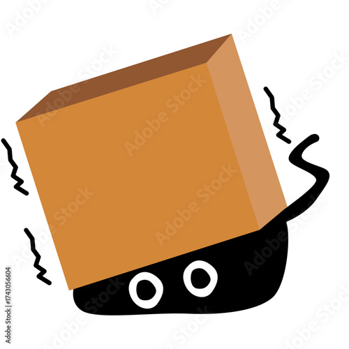Illustration The black cat is under the cardboard box.